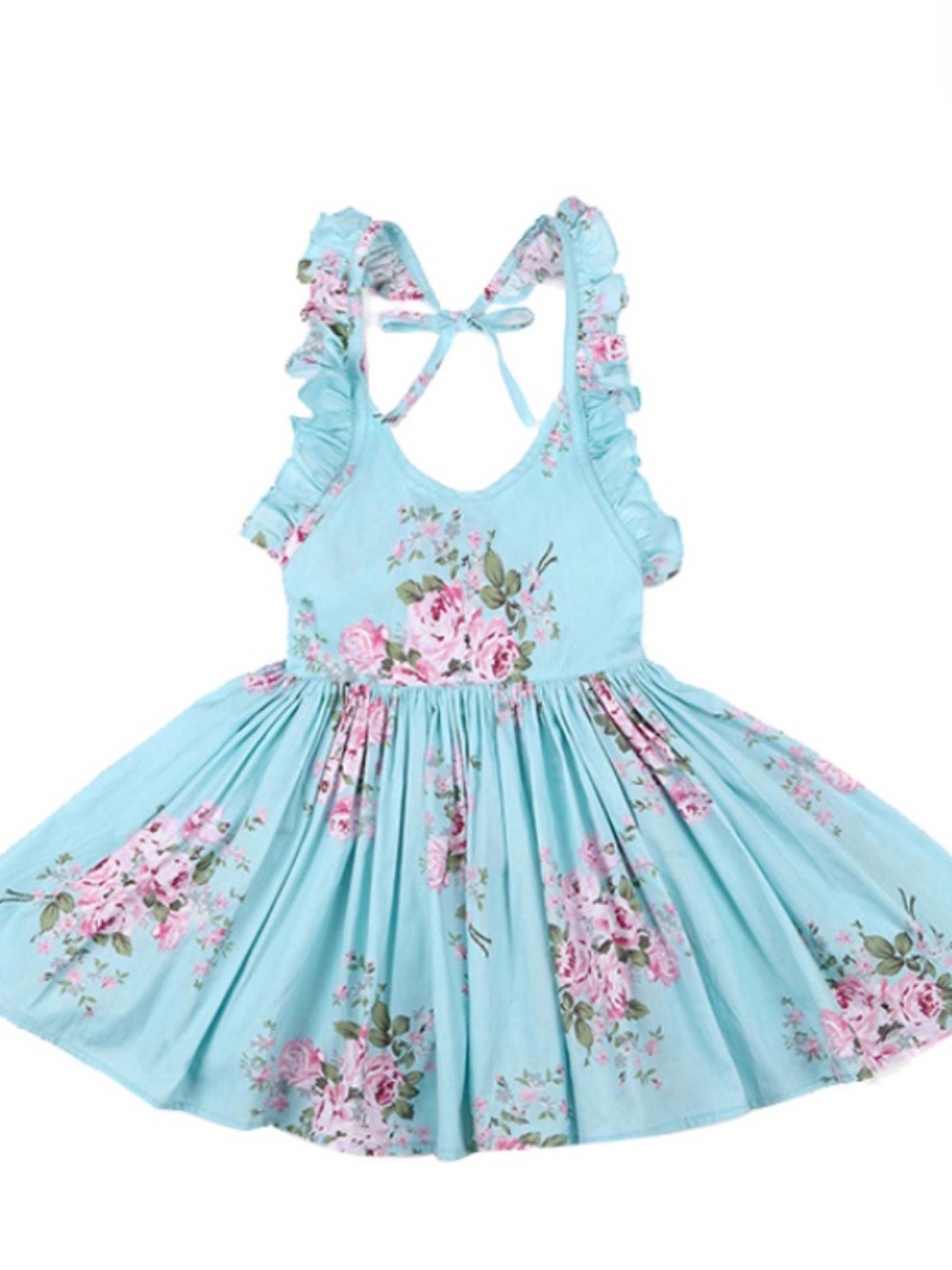 Girls' Floral Ruffle-Sleeve Dress in Aqua